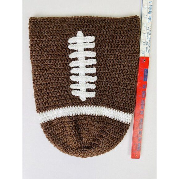 Handmade Crocheted Brown and White Football Tailgate LG Pot Cover NFL EXCELLENT - Picture 4 of 6